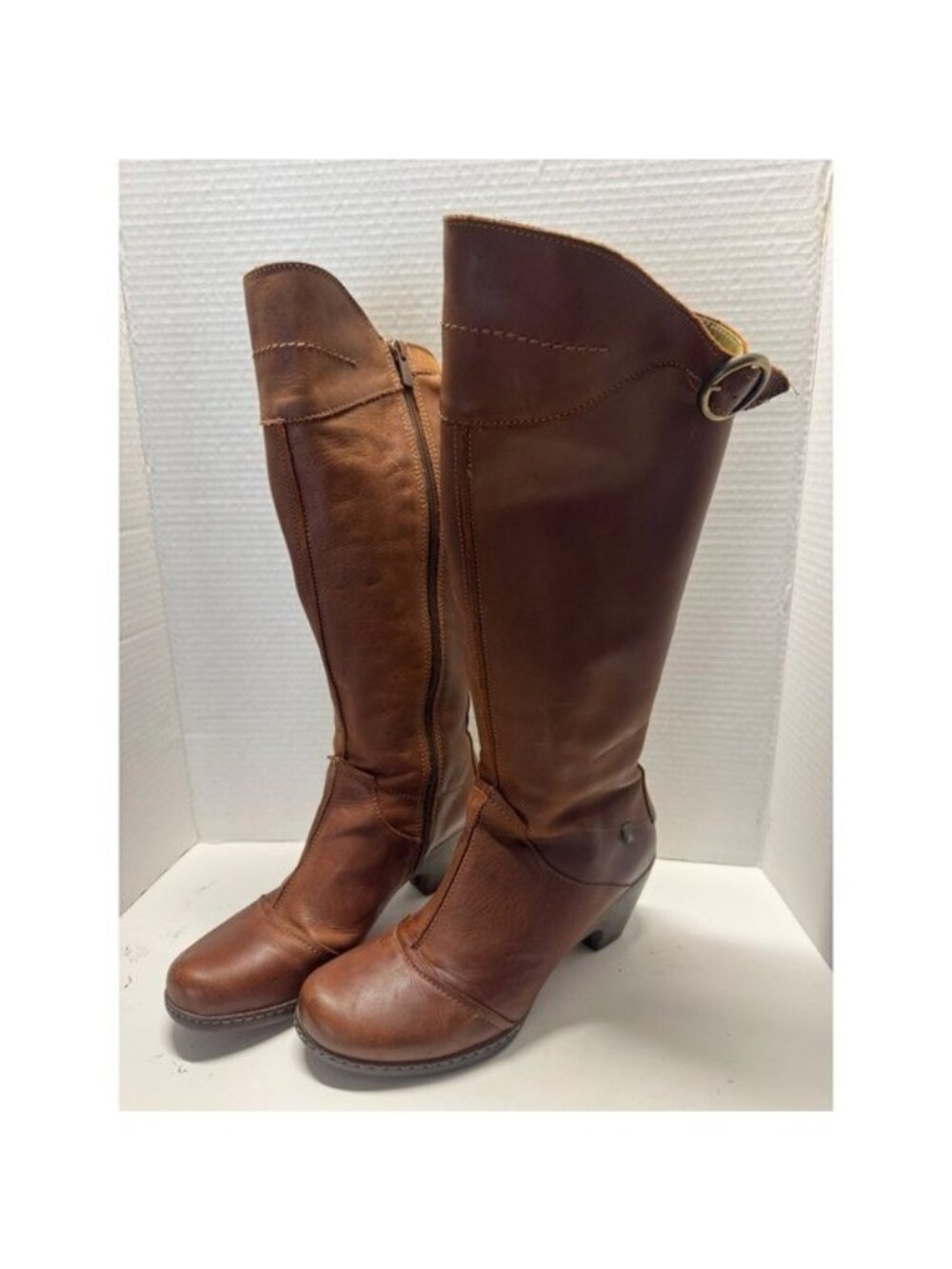 El Naturalista Brown Leather Tall Zip Up Buckle Boots Riding Women Size 38 7.5